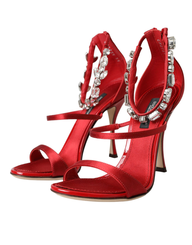 Sandalias rojas de satén Keira con cristales y tacón Dolce & Gabbana