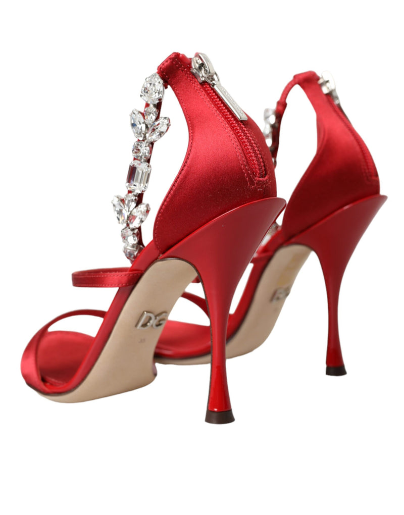 Sandalias rojas de satén Keira con cristales y tacón Dolce & Gabbana