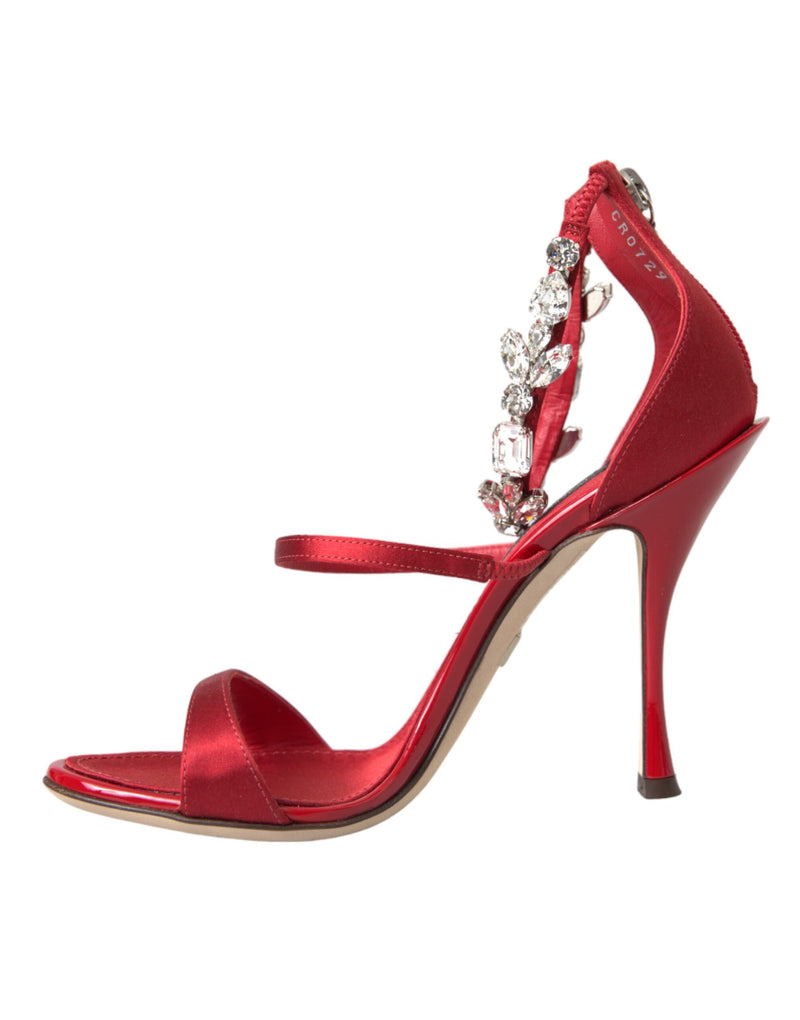 Sandalias rojas de satén Keira con cristales y tacón Dolce & Gabbana