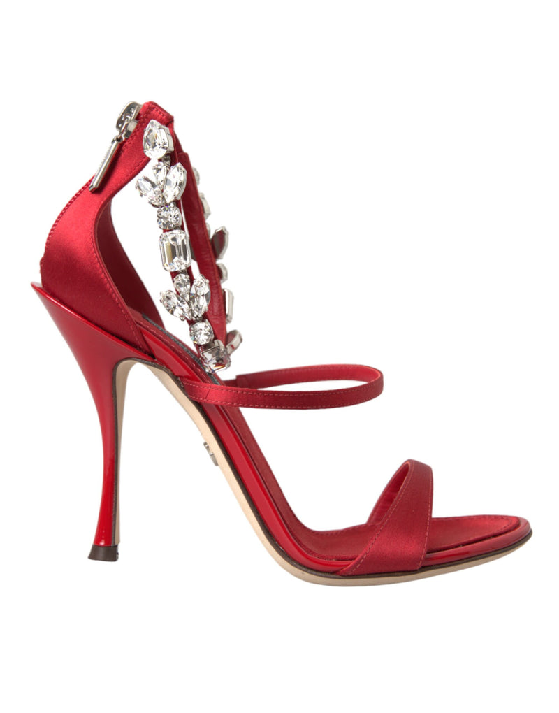 Sandalias rojas de satén Keira con cristales y tacón Dolce & Gabbana