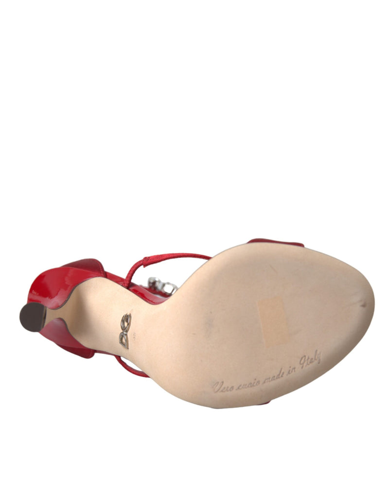 Sandalias rojas de satén Keira con cristales y tacón Dolce & Gabbana