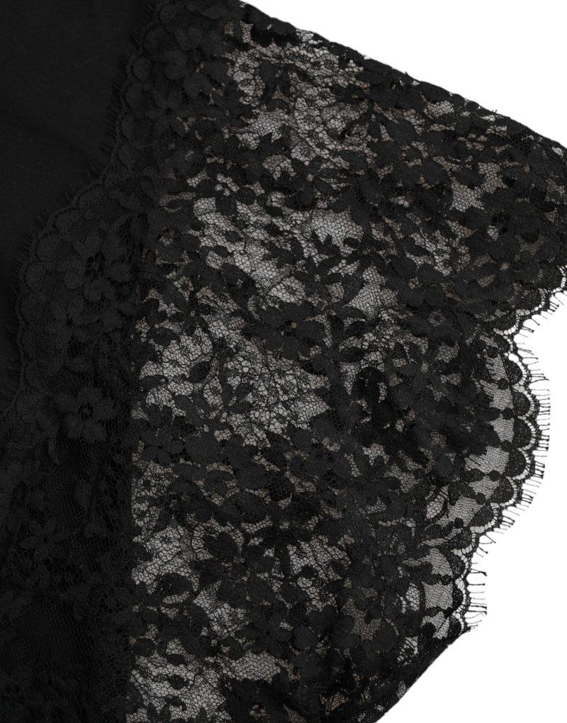 Camiseta negra de algodón con estampado de Sagrado Corazón y encaje Dolce & Gabbana
