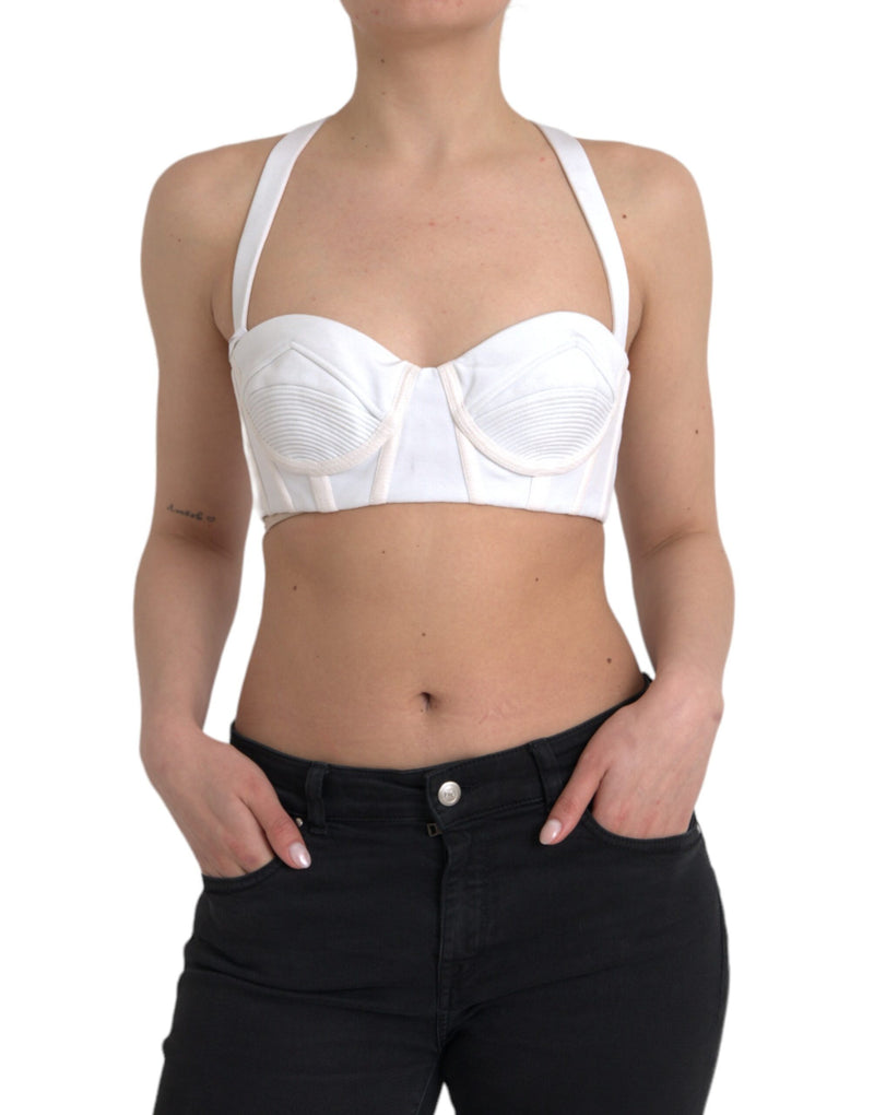 Versace Haut court bustier blanc sans manches en viscose