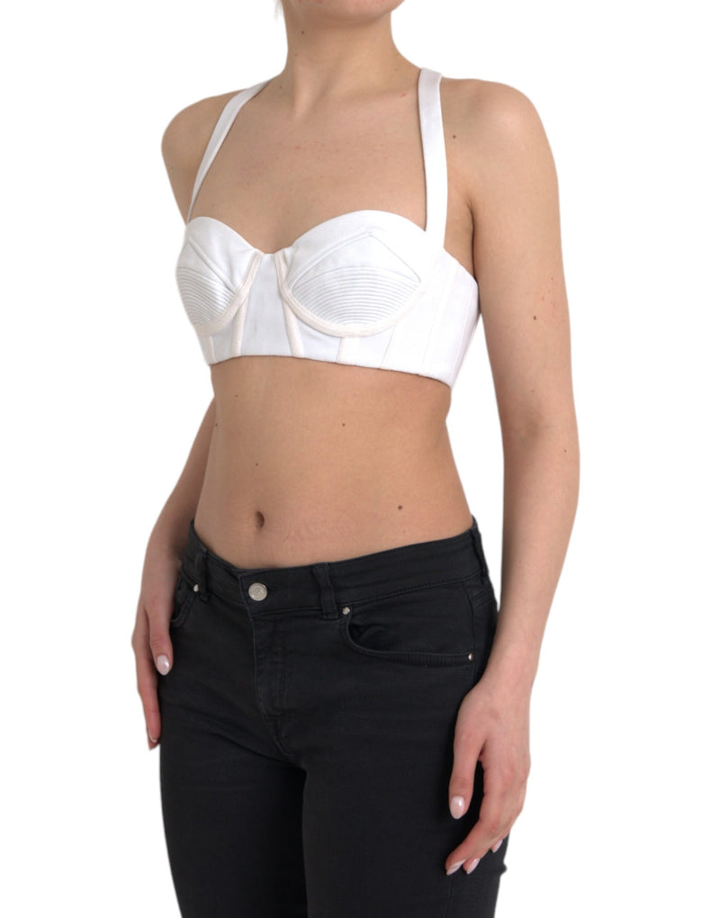 Versace Haut court bustier blanc sans manches en viscose