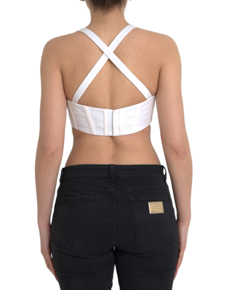 Versace Haut court bustier blanc sans manches en viscose