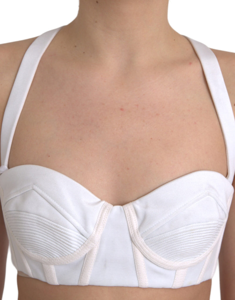 Versace Haut court bustier blanc sans manches en viscose