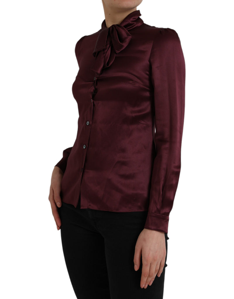 Blusa de manga larga color granate con cuello ascot de Dolce & Gabbana