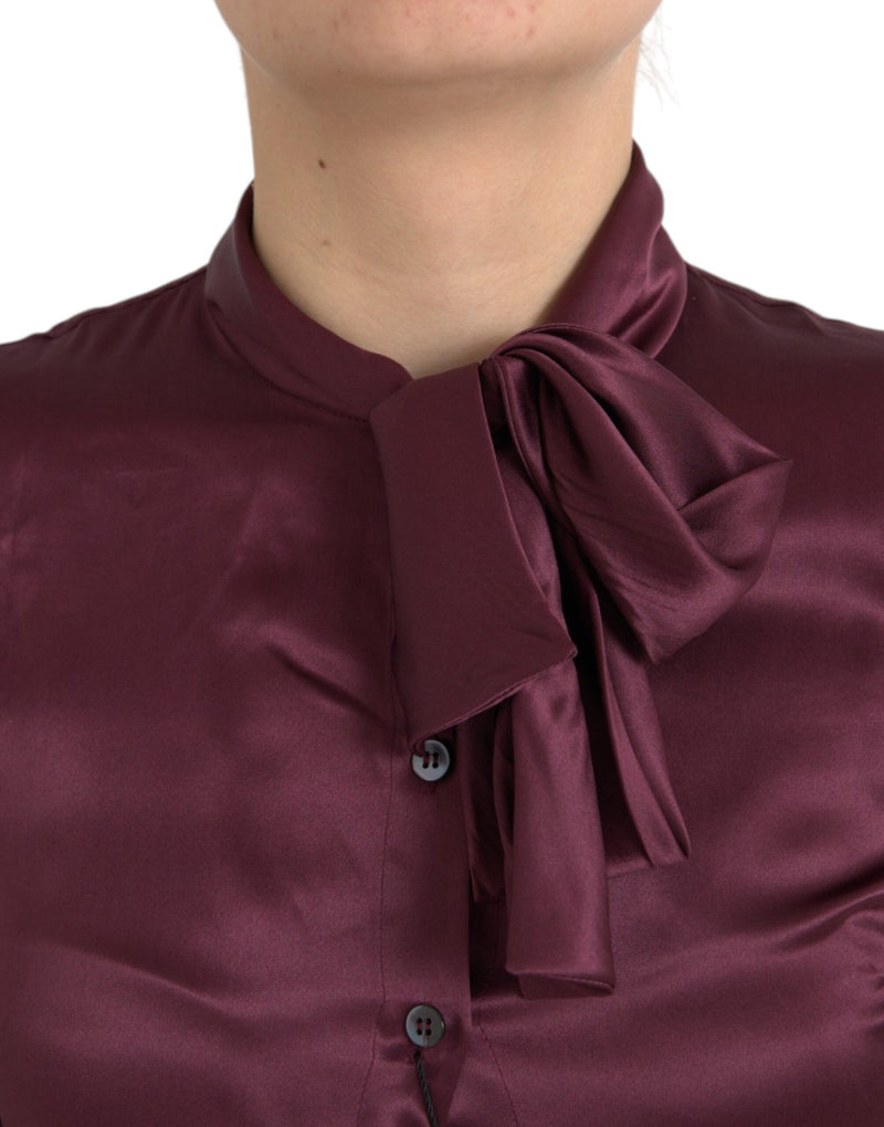 Blusa de manga larga color granate con cuello ascot de Dolce & Gabbana