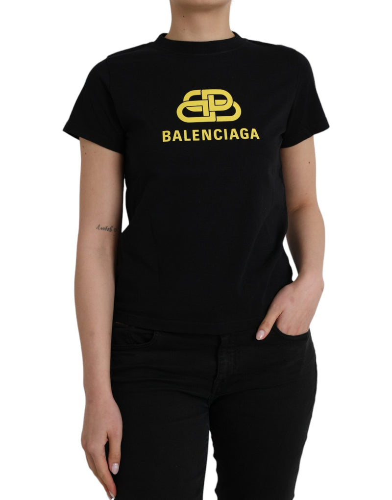 T-shirt nera in cotone con stampa logo, girocollo e maniche corte Balenciaga