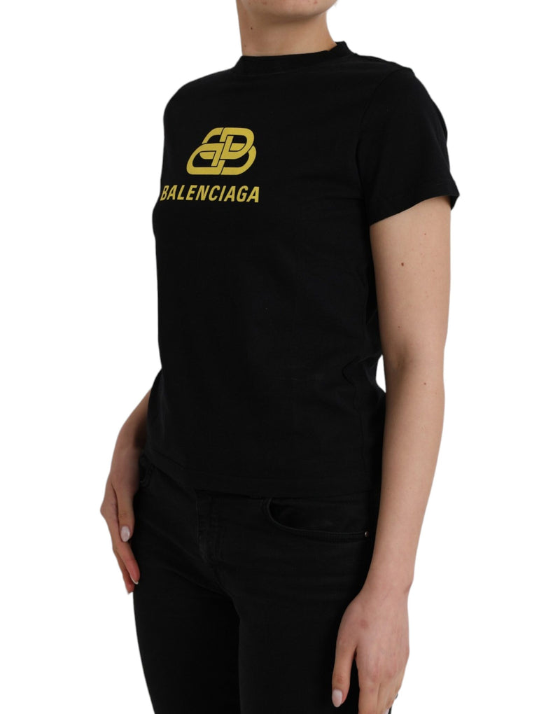 T-shirt nera in cotone con stampa logo, girocollo e maniche corte Balenciaga
