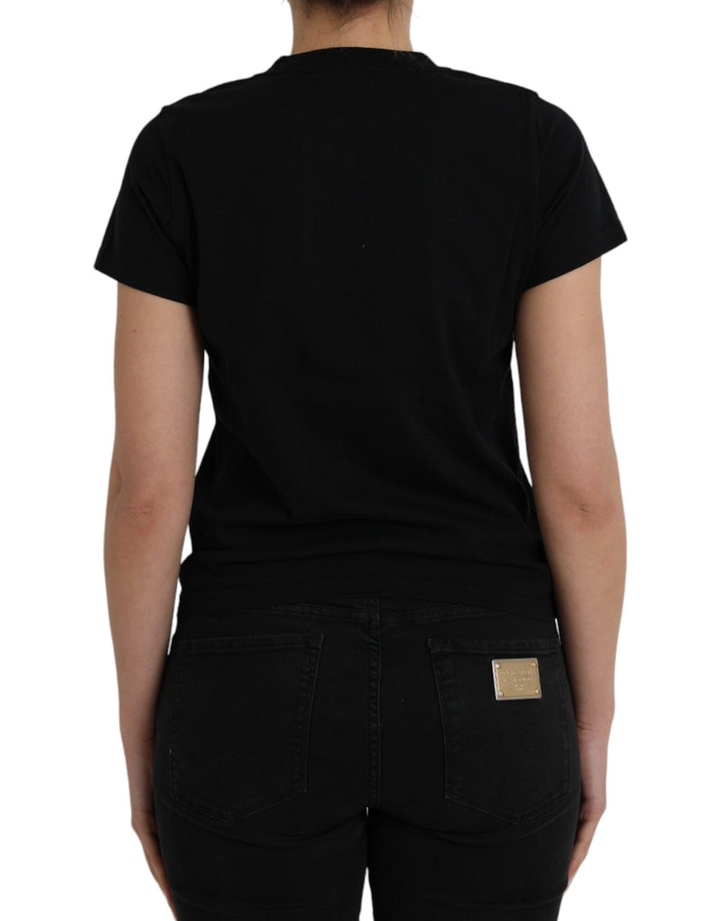 T-shirt nera in cotone con stampa logo, girocollo e maniche corte Balenciaga