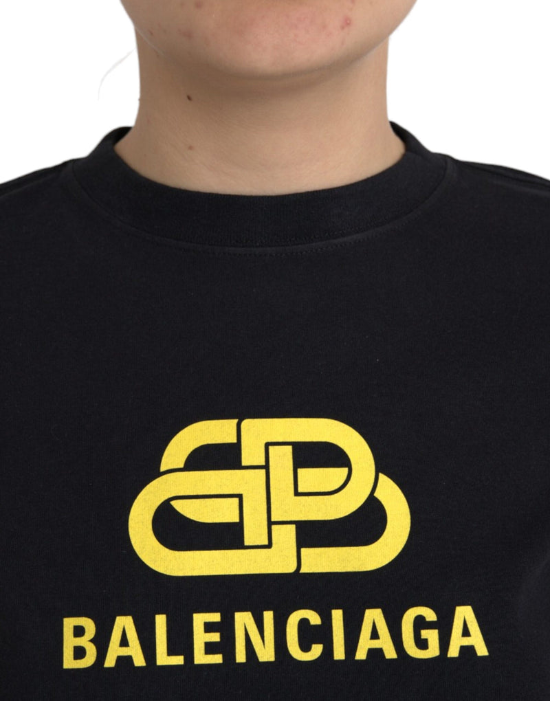 T-shirt nera in cotone con stampa logo, girocollo e maniche corte Balenciaga