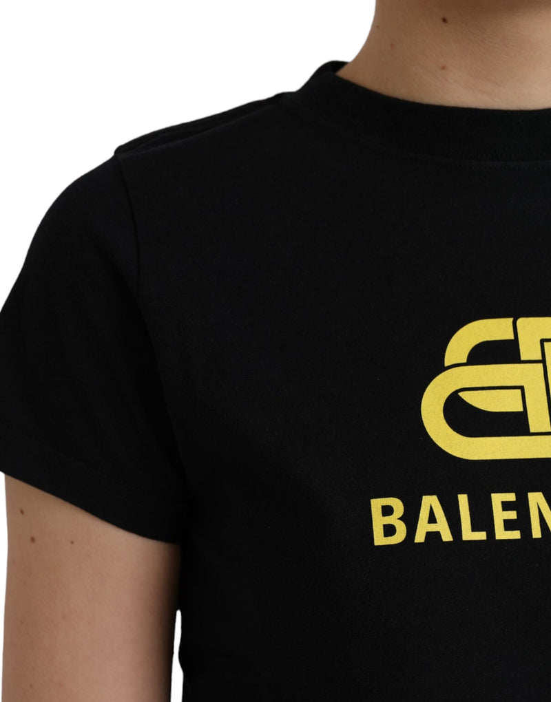 T-shirt nera in cotone con stampa logo, girocollo e maniche corte Balenciaga