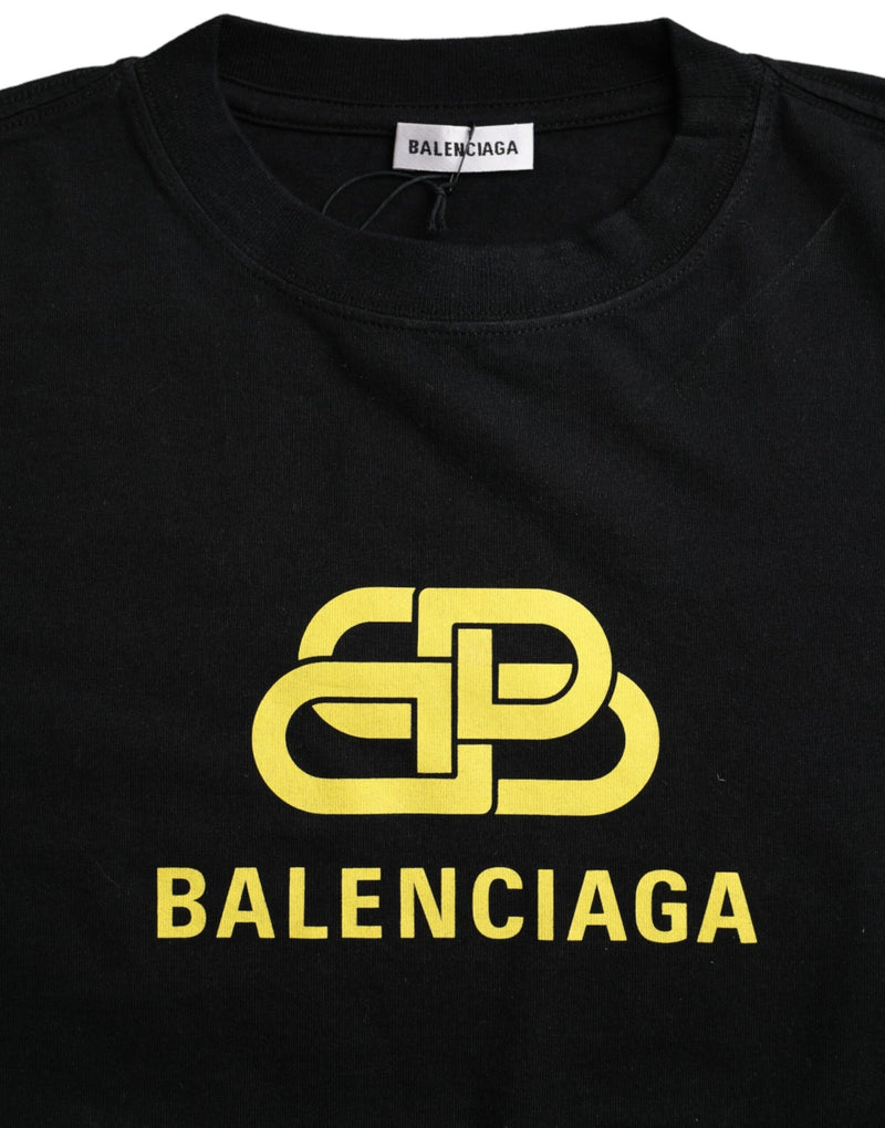 T-shirt nera in cotone con stampa logo, girocollo e maniche corte Balenciaga