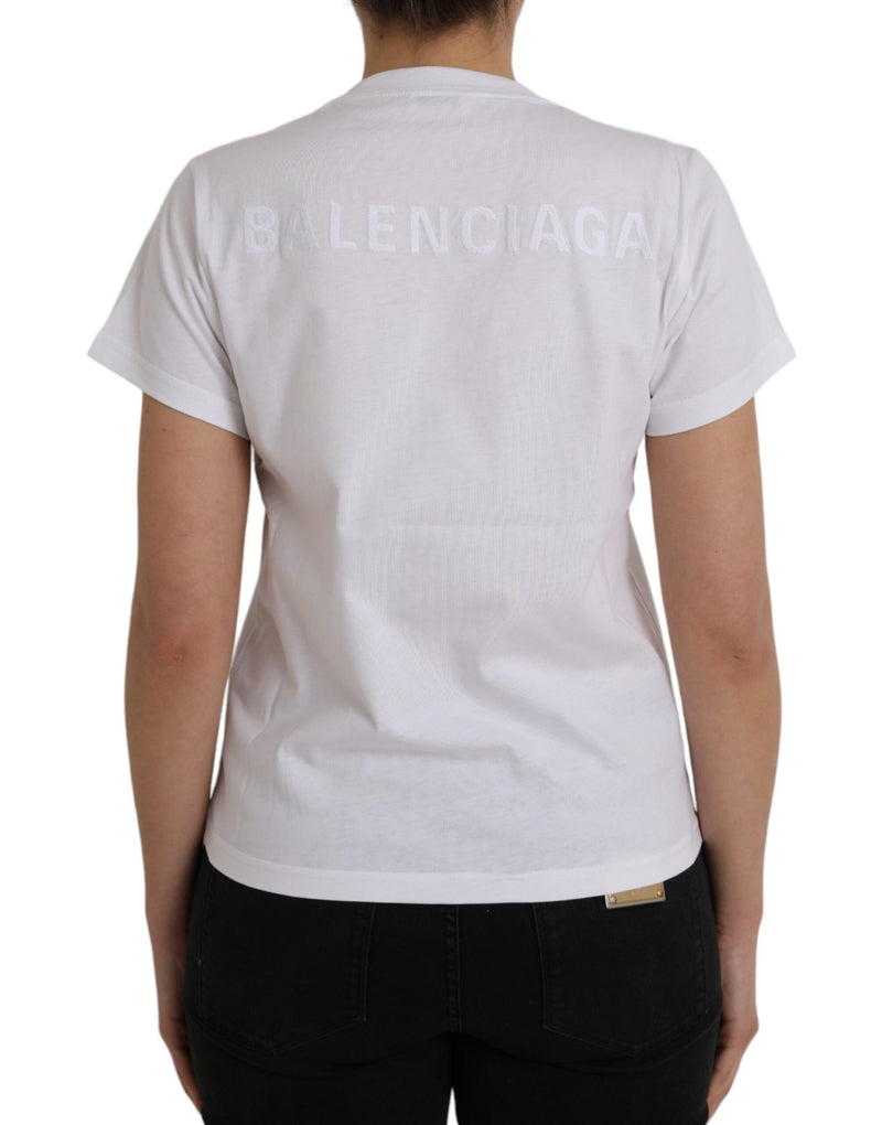 T-shirt blanc en coton à col rond et manches courtes Balenciaga