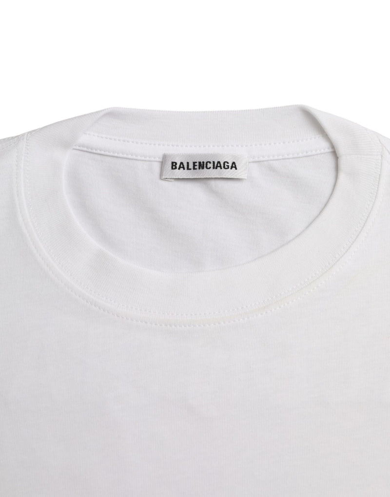 T-shirt blanc en coton à col rond et manches courtes Balenciaga
