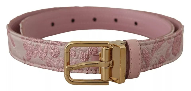 Cinturón de jacquard rosa bordado con hebilla de metal en tono dorado de Dolce & Gabbana