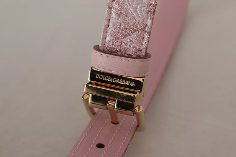 Cinturón de jacquard rosa bordado con hebilla de metal en tono dorado de Dolce & Gabbana