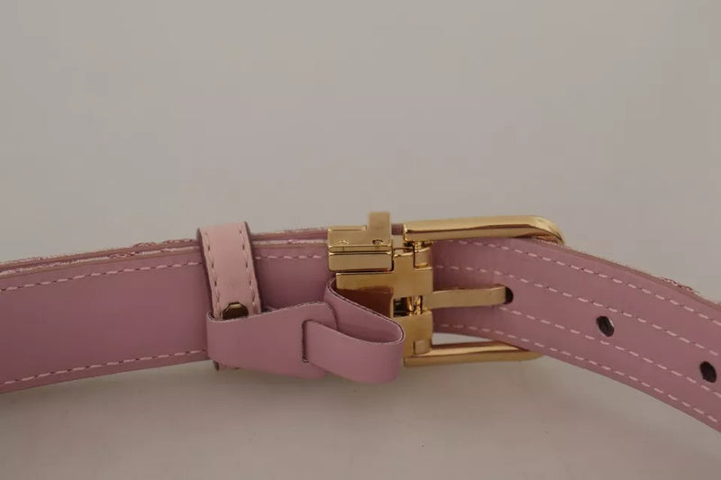 Cinturón de jacquard rosa bordado con hebilla de metal en tono dorado de Dolce & Gabbana