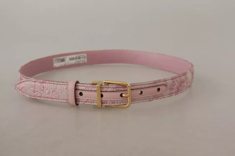 Cinturón de jacquard rosa bordado con hebilla de metal en tono dorado de Dolce & Gabbana