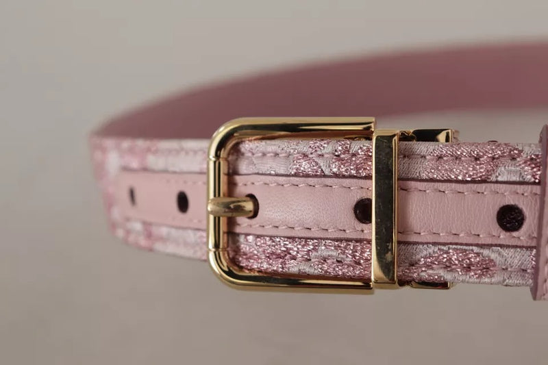 Cinturón de jacquard rosa bordado con hebilla de metal en tono dorado de Dolce & Gabbana