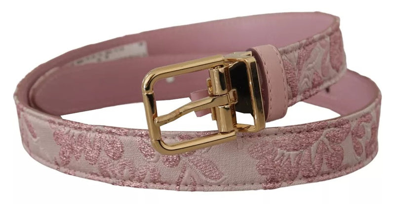 Cinturón de jacquard rosa bordado con hebilla de metal en tono dorado de Dolce & Gabbana