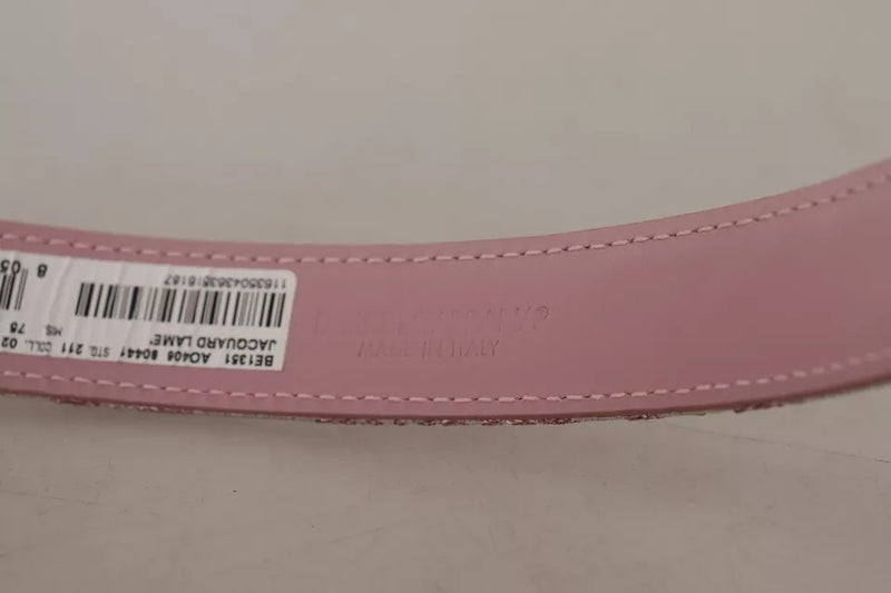 Cinturón de jacquard rosa bordado con hebilla de metal en tono dorado de Dolce & Gabbana