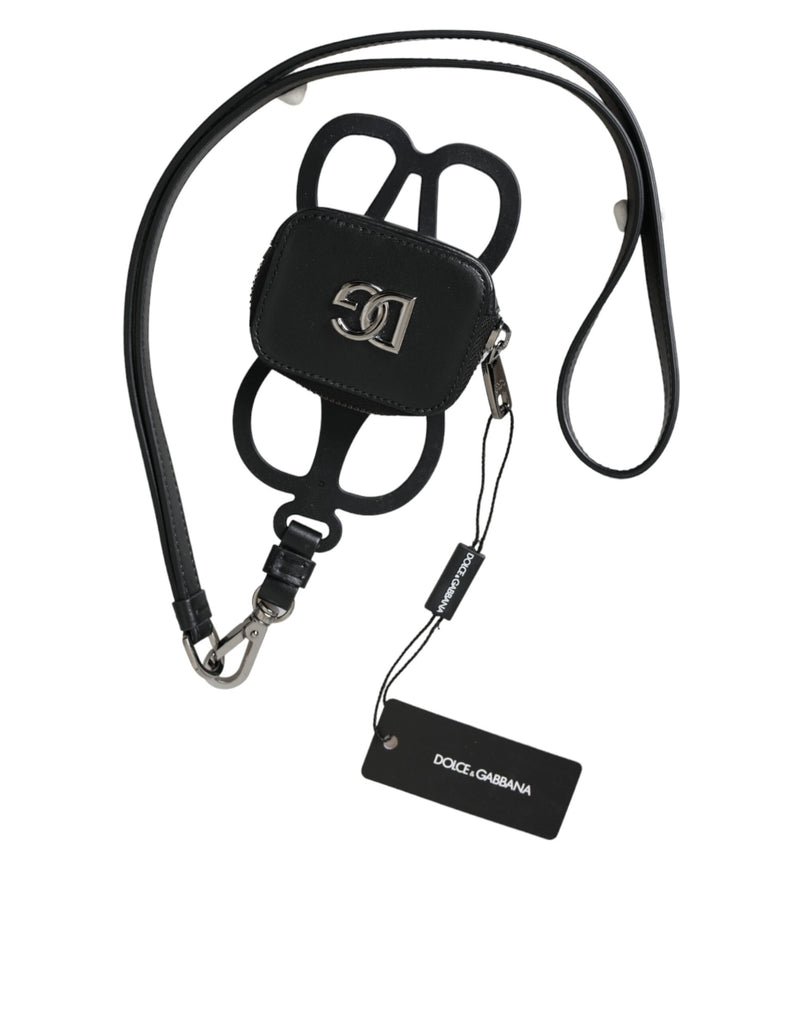 Cartera monedero con cordón de piel de becerro negra y logotipo DG de Dolce & Gabbana