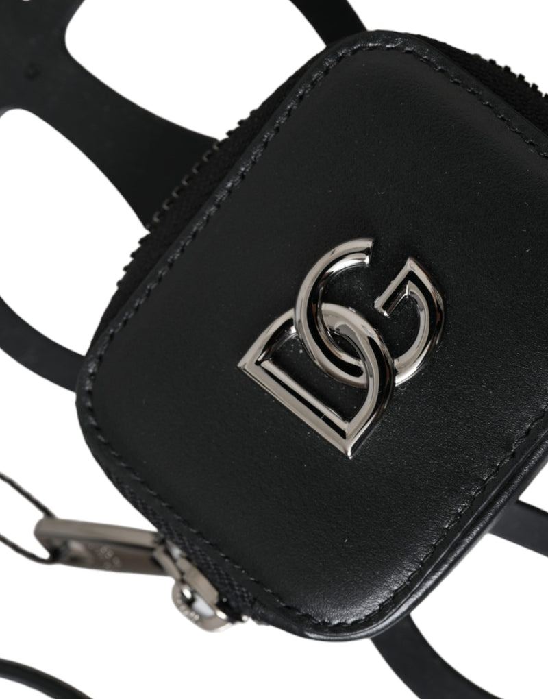 Cartera monedero con cordón de piel de becerro negra y logotipo DG de Dolce & Gabbana