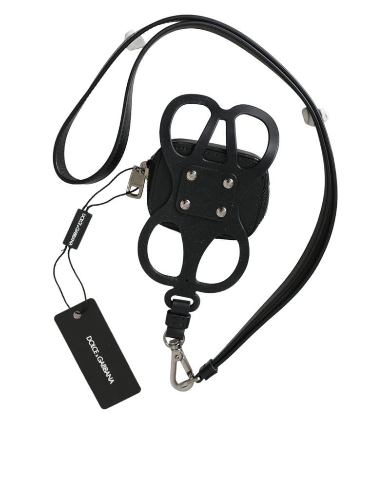 Cartera monedero con cordón de piel de becerro negra y logotipo DG de Dolce & Gabbana