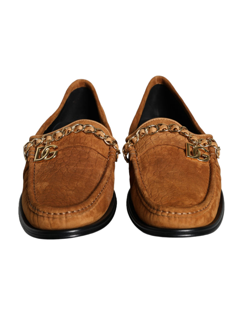 Mocasines sin cordones Dolce & Gabbana de terciopelo marrón y cuero, con logotipo