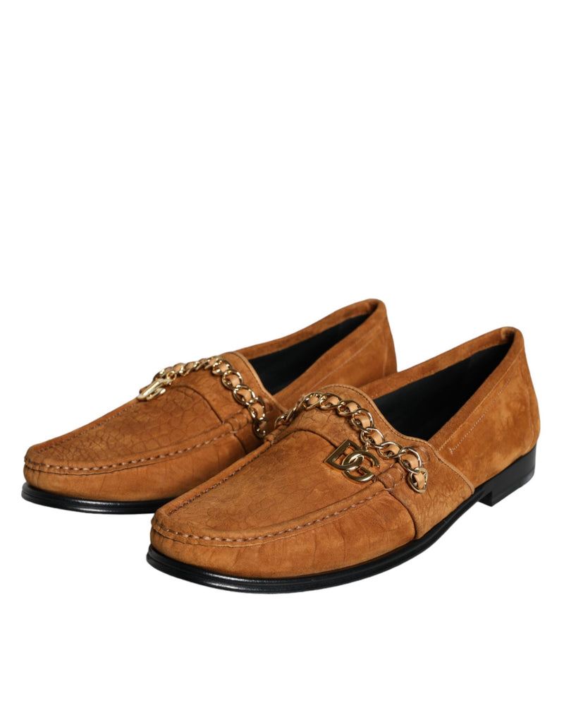 Mocasines sin cordones Dolce & Gabbana de terciopelo marrón y cuero, con logotipo