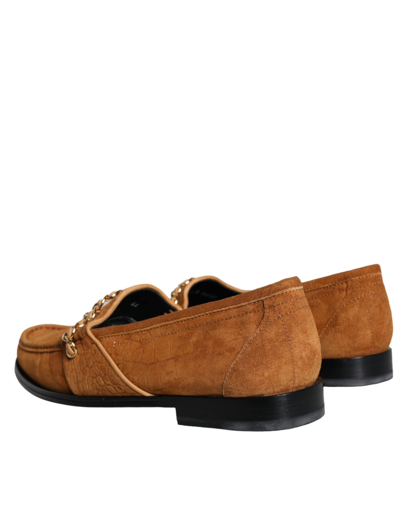 Mocasines sin cordones Dolce & Gabbana de terciopelo marrón y cuero, con logotipo