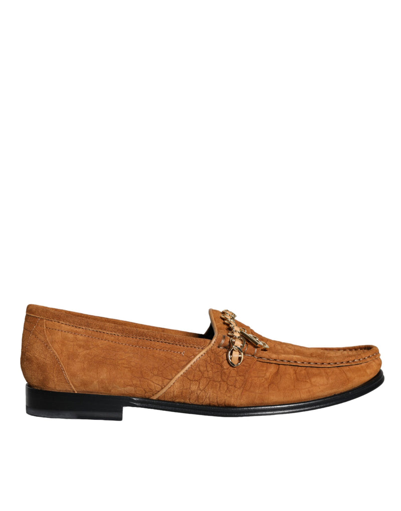 Mocasines sin cordones Dolce & Gabbana de terciopelo marrón y cuero, con logotipo