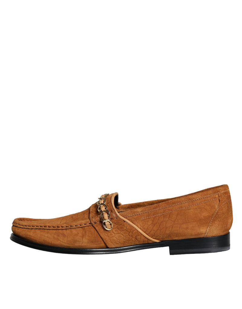 Mocasines sin cordones Dolce & Gabbana de terciopelo marrón y cuero, con logotipo