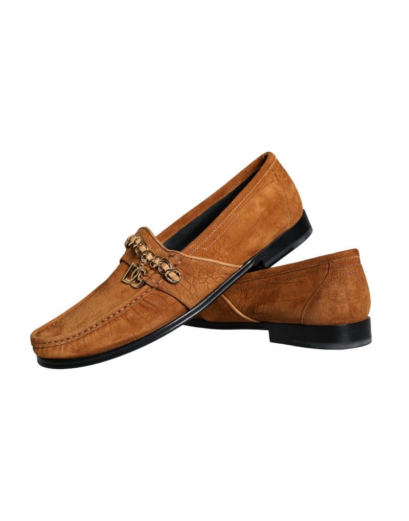 Mocasines sin cordones Dolce & Gabbana de terciopelo marrón y cuero, con logotipo