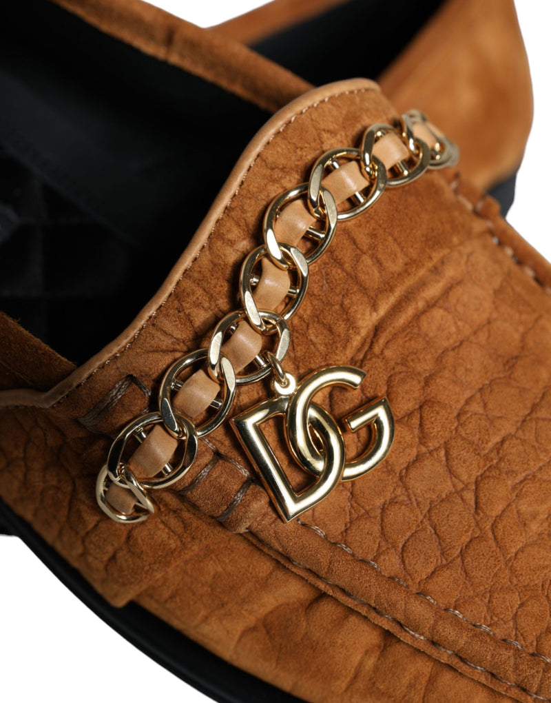 Mocasines sin cordones Dolce & Gabbana de terciopelo marrón y cuero, con logotipo