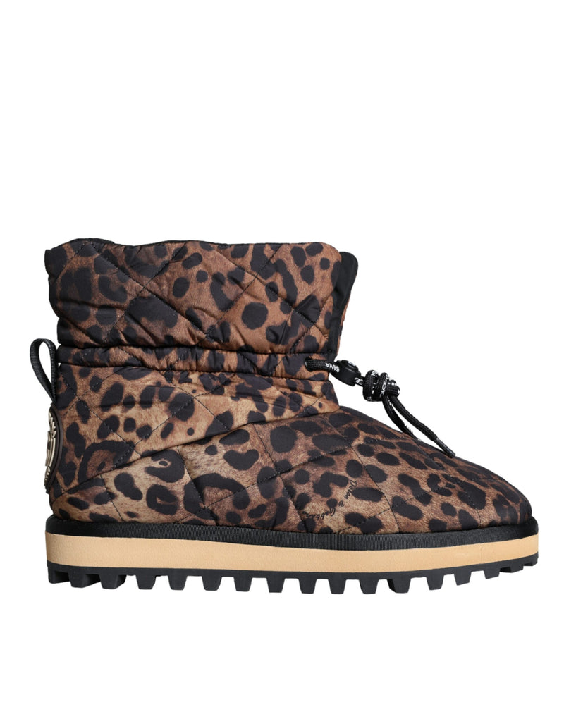 Bottes à la cheville matelassées Dolce & Gabbana en cuir marron à imprimé léopard