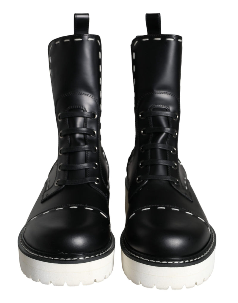 Botas de combate de media pantorrilla de piel negra Dolce & Gabbana