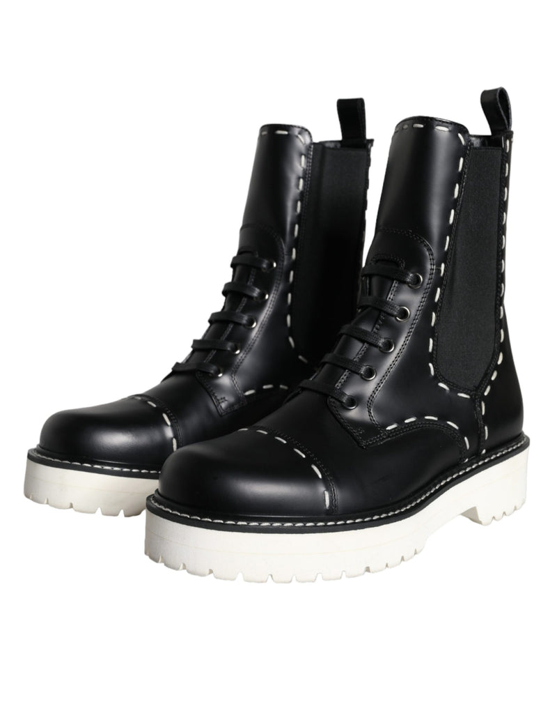 Botas de combate de media pantorrilla de piel negra Dolce & Gabbana