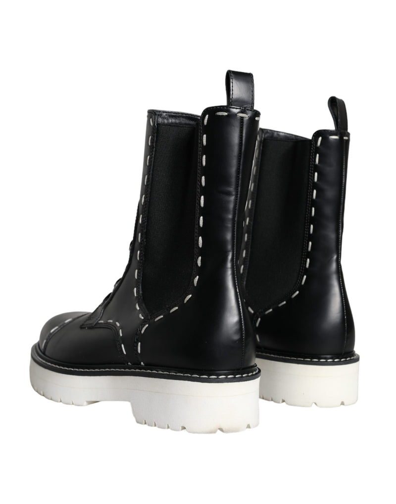 Botas de combate de media pantorrilla de piel negra Dolce & Gabbana