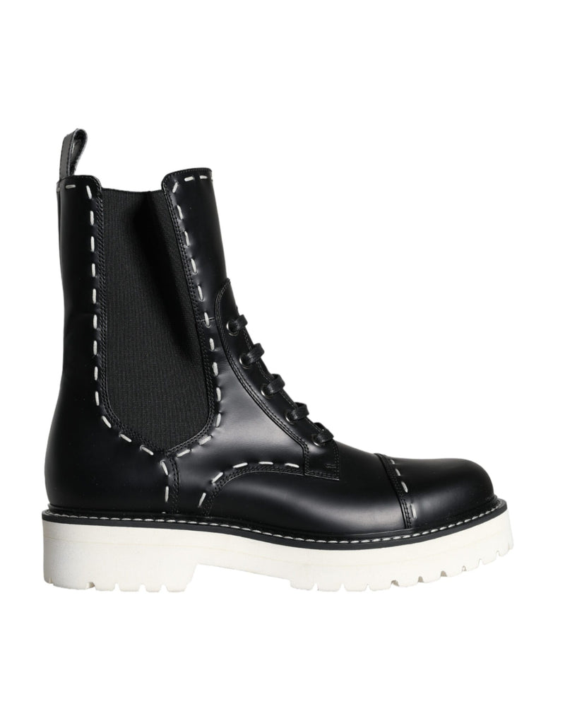 Botas de combate de media pantorrilla de piel negra Dolce & Gabbana
