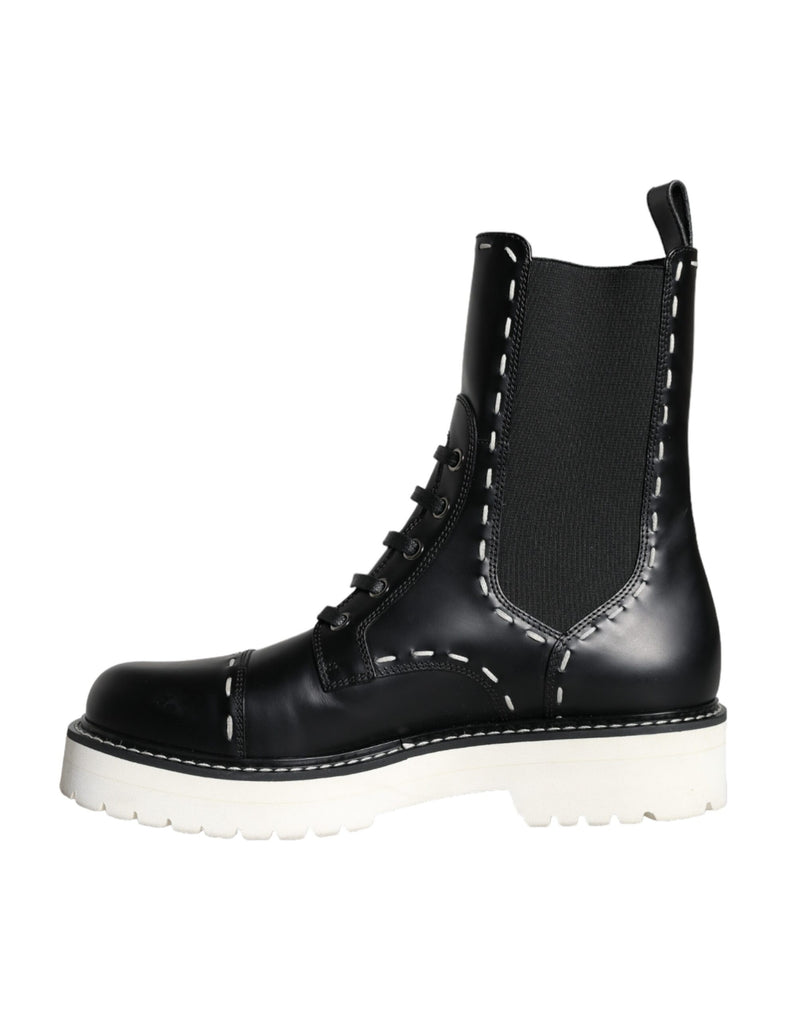 Botas de combate de media pantorrilla de piel negra Dolce & Gabbana
