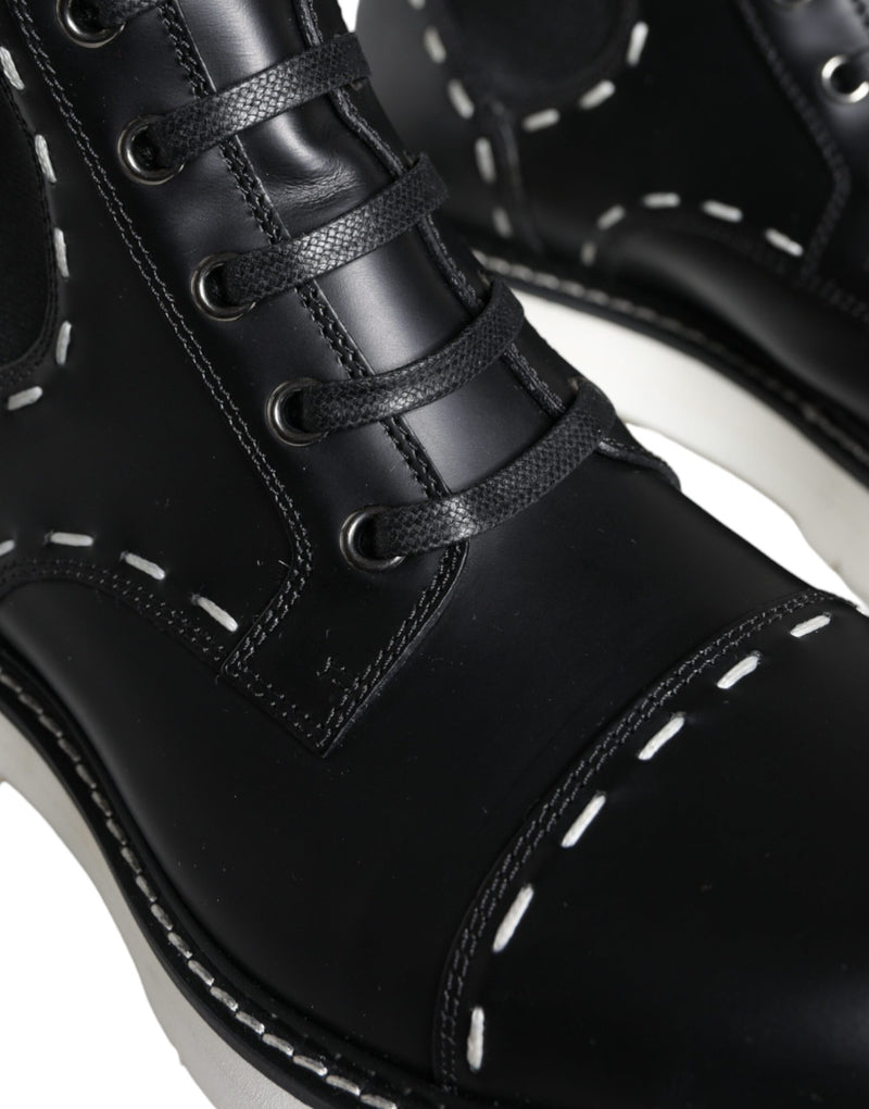 Botas de combate de media pantorrilla de piel negra Dolce & Gabbana