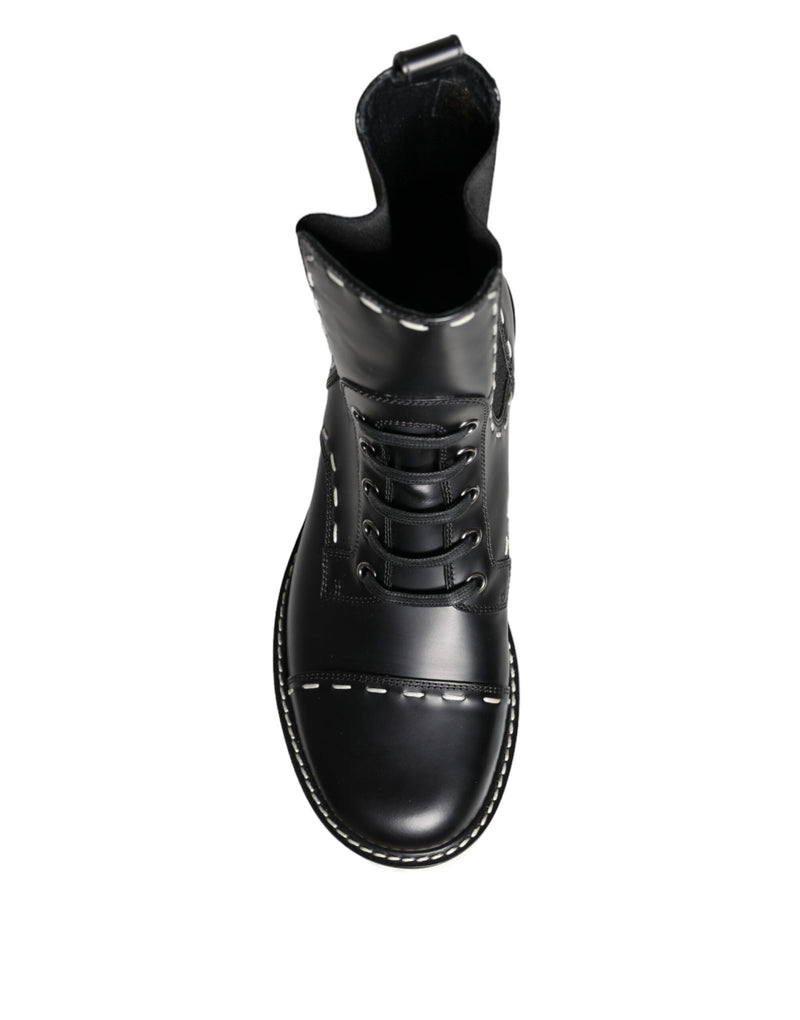 Botas de combate de media pantorrilla de piel negra Dolce & Gabbana