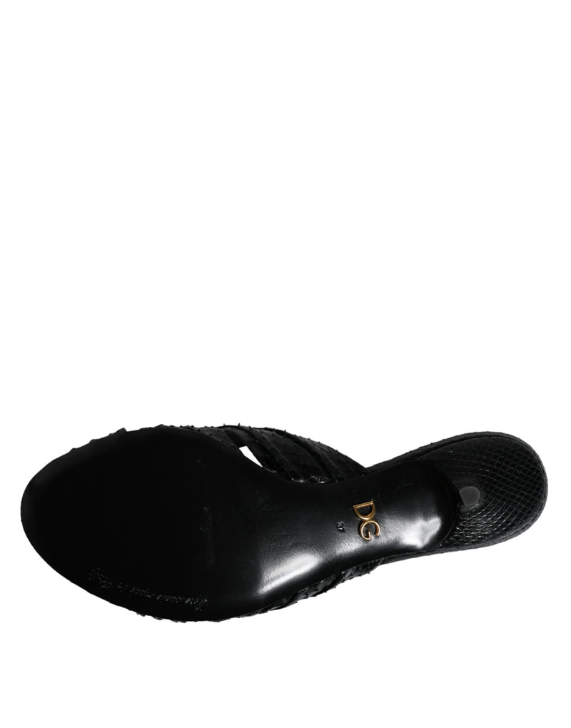 Sandales à enfiler Dolce & Gabbana à talons en cuir noir
