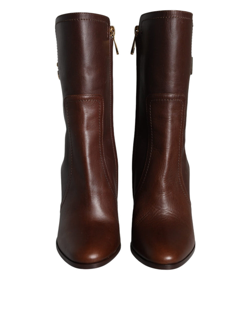 Bottes mi-mollet Dolce & Gabbana à talons en cuir marron