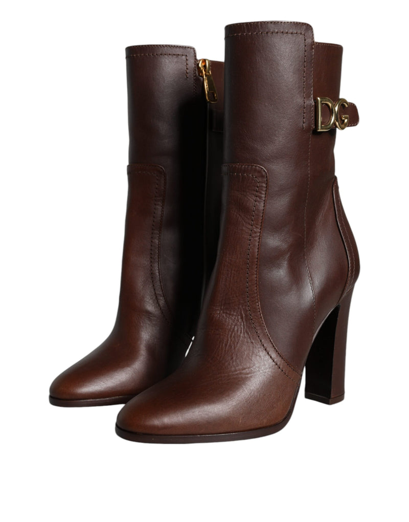 Bottes mi-mollet Dolce & Gabbana à talons en cuir marron