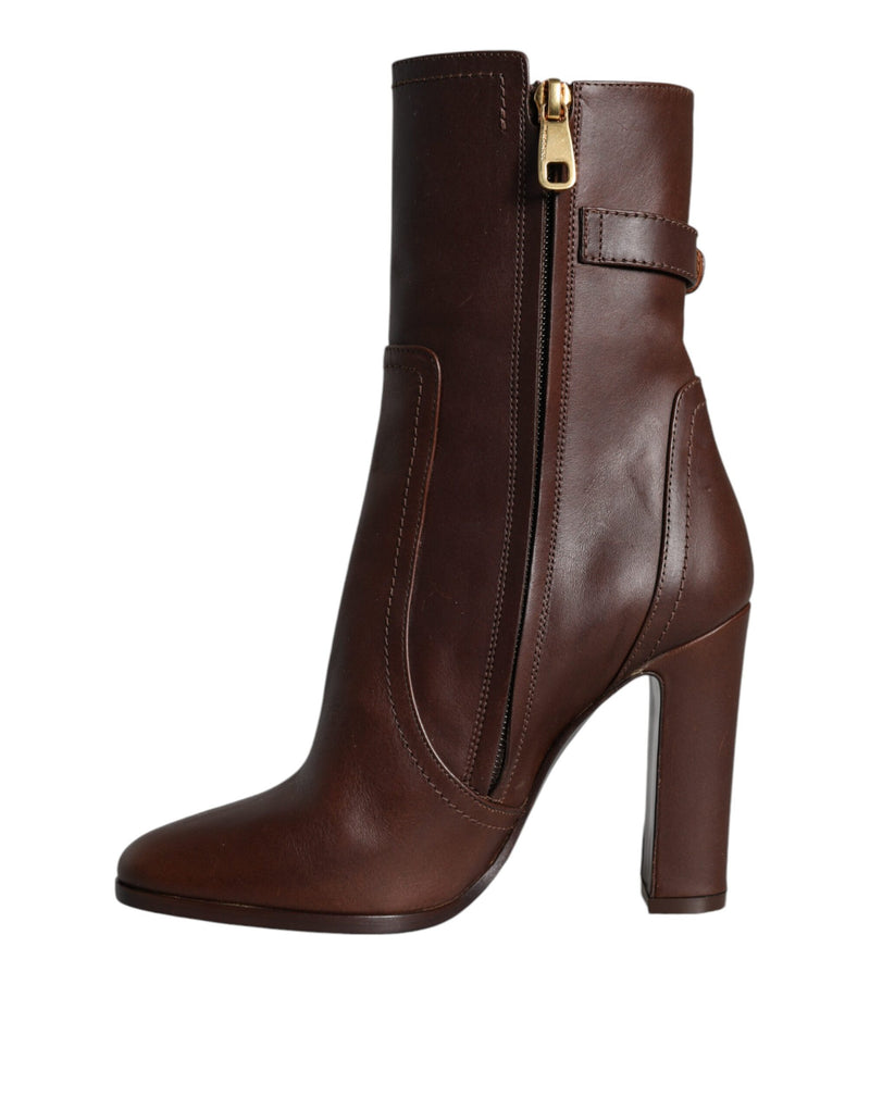 Bottes mi-mollet Dolce & Gabbana à talons en cuir marron