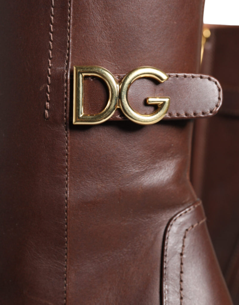 Bottes mi-mollet Dolce & Gabbana à talons en cuir marron